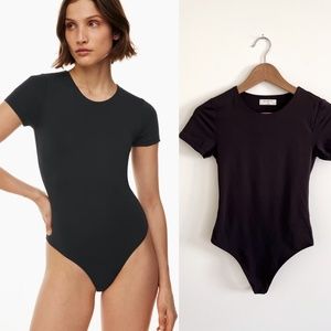Babaton Black Contour Crew Short Sleeve Bodysuit Thong XS/S